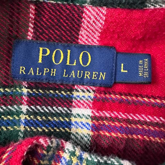 Polo Ralph Lauren Flannel Shirt Men's Large Red Plaid Cotton 2 Pockets Button Up - Picture 7 of 12